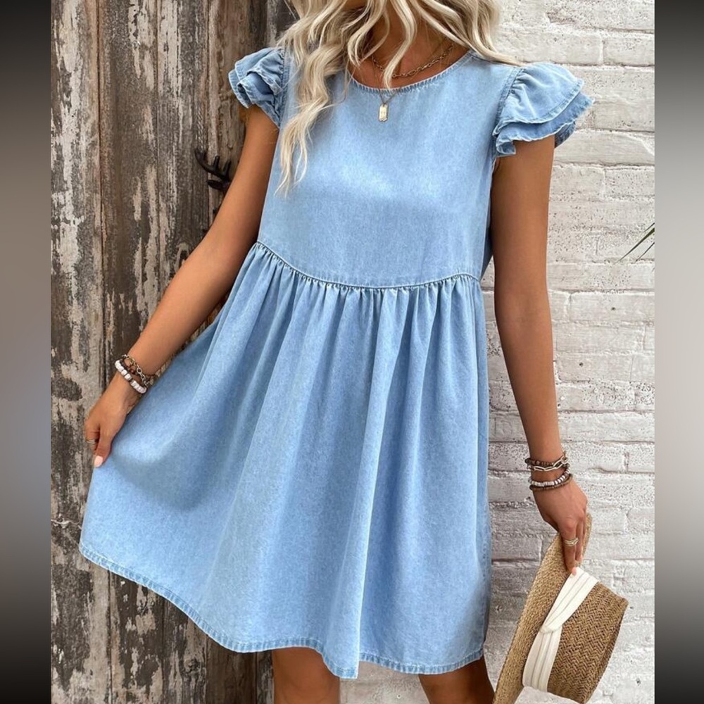 🤩HP🤩Cap sleeve denim smock dress